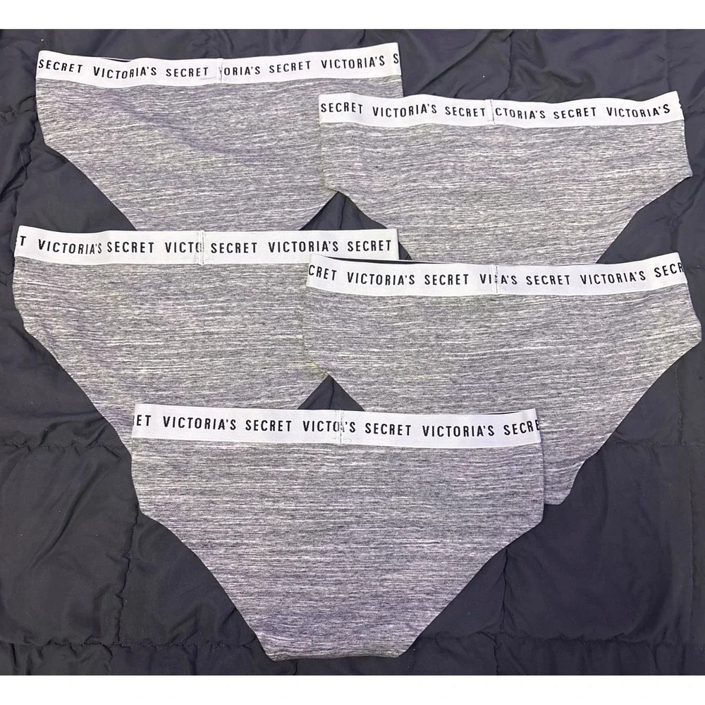 NEW‎ Victoria's Secret Gray Logo Waist Bikini Panties 5 Pack, Size M